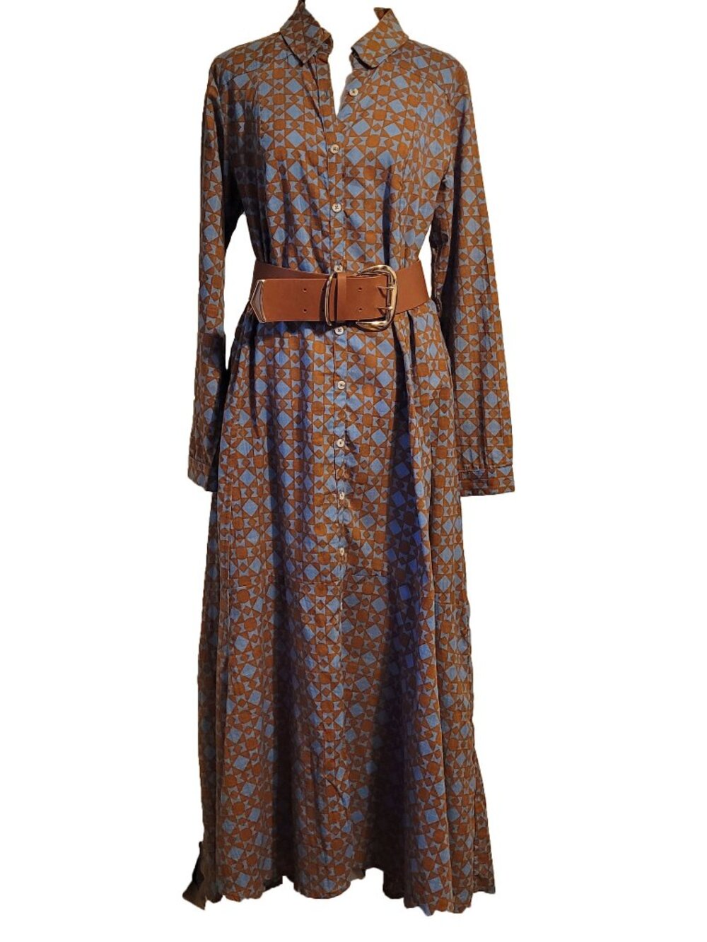 Free People Geometric Print Maxi Shirt Dress Size XS